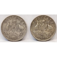 AUSTRALIA 1928 . SIXPENCE . VARIETY . BROKEN 8 . BONUS 1942D SIXPENCE